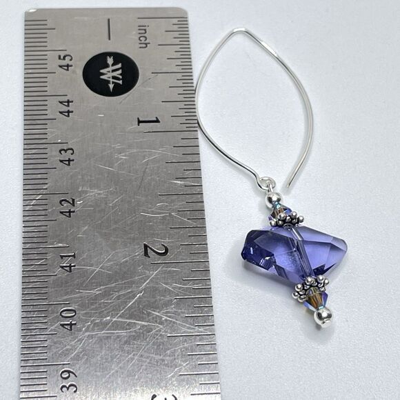 Swarovski Crystal 925 Sterling Artisan Made With Purple AB Beaded Earrings - Picture 6 of 6